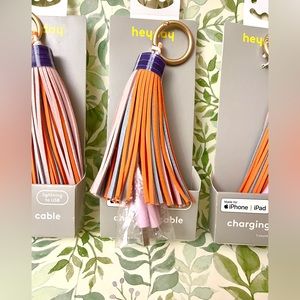 Lightning to USB Charging Cable Colorful Tassel Keychain for iPhone Orange Pink